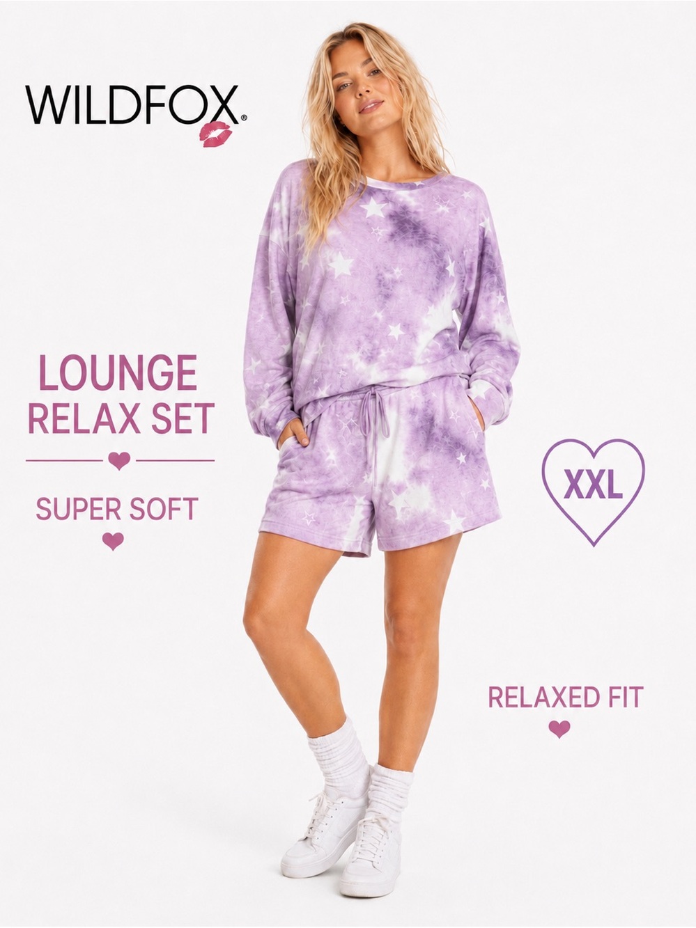 Wildfox Purple Tie-Dye Star Lounge Relax Set XXL NWT